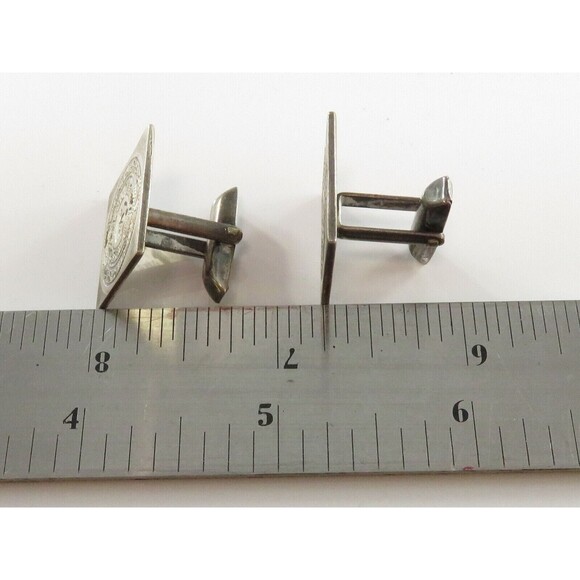 Vintage Mayan Calendar Sterling Silver Cufflink Set by Horacio De La Parra - 20m - Picture 9 of 9